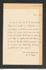 k.k. naturhistorisches Hofmuseum, Intendanzakten 1885-1896 (Hauer), Aktenzahl Z.134.a/1891, Seite 1